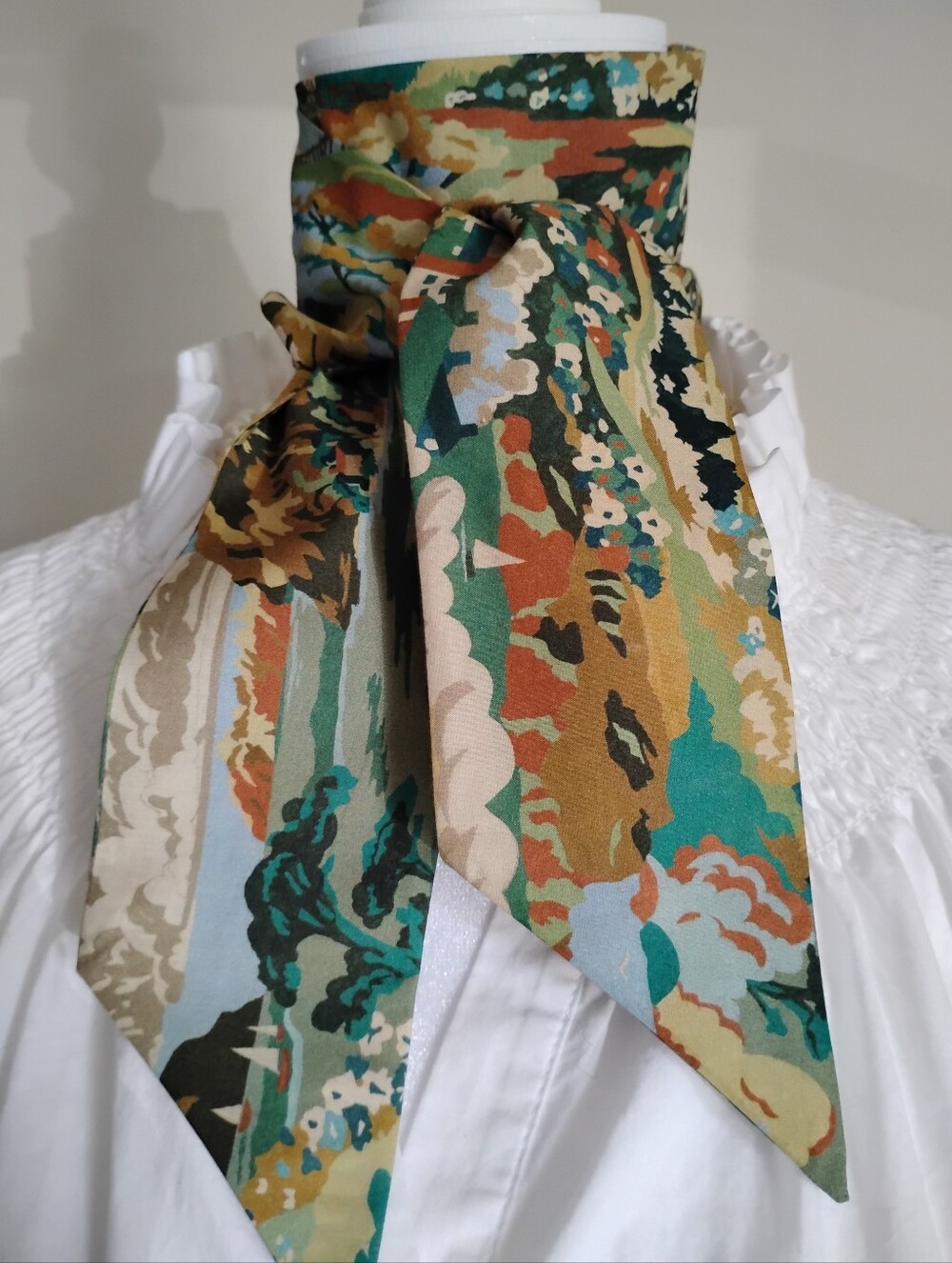 Liberty Art Fabric Tana Lawn Skinny Scarf Coastal Landscape Neutral Sailboat